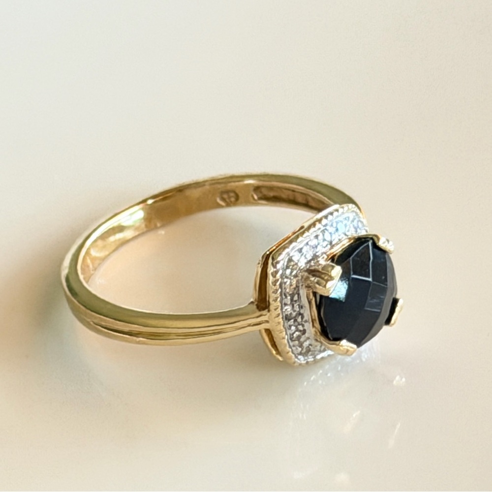 Vintage 14K Gold Black Onyx & Diamond Halo Ring – Size 6